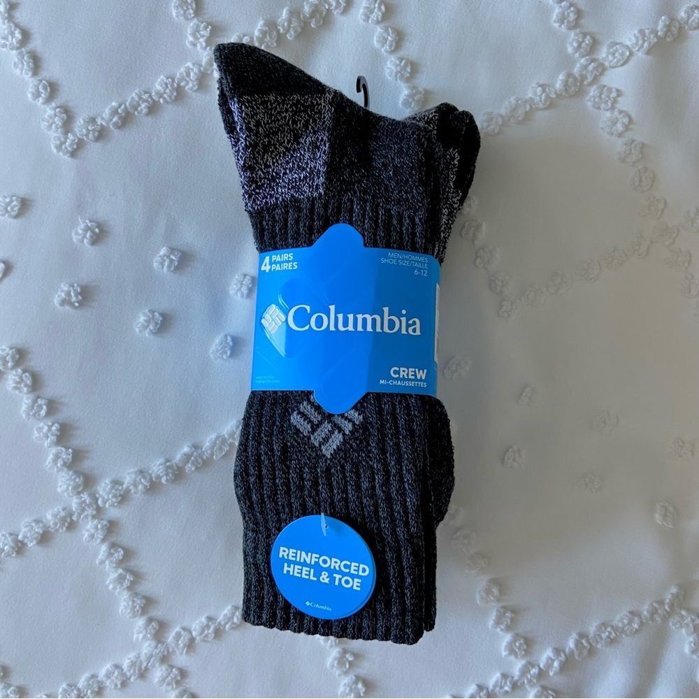 Columbia Men's Black Grey Crew Socks 4 Pairs Set Shoe Size 6-12 Work Outdoor Lot